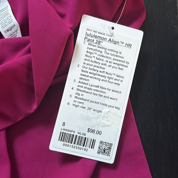 LULULEMON ALIGN HR LEGGINGS 28” in WILD BERRY (WLDB) SZ 8 NWT - Picture 12 of 14